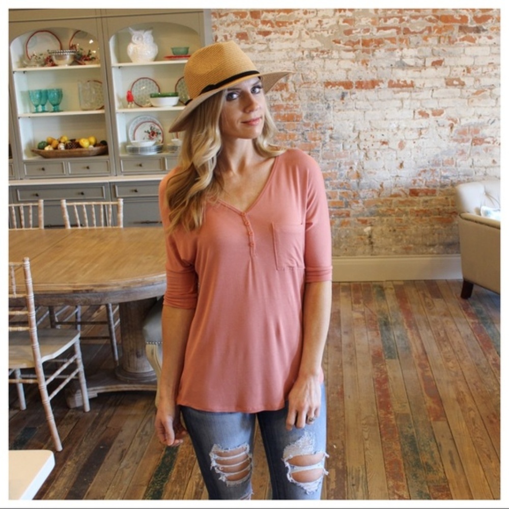 LAST ONE! Salmon Button Front Tunic - Picture 2 of 3